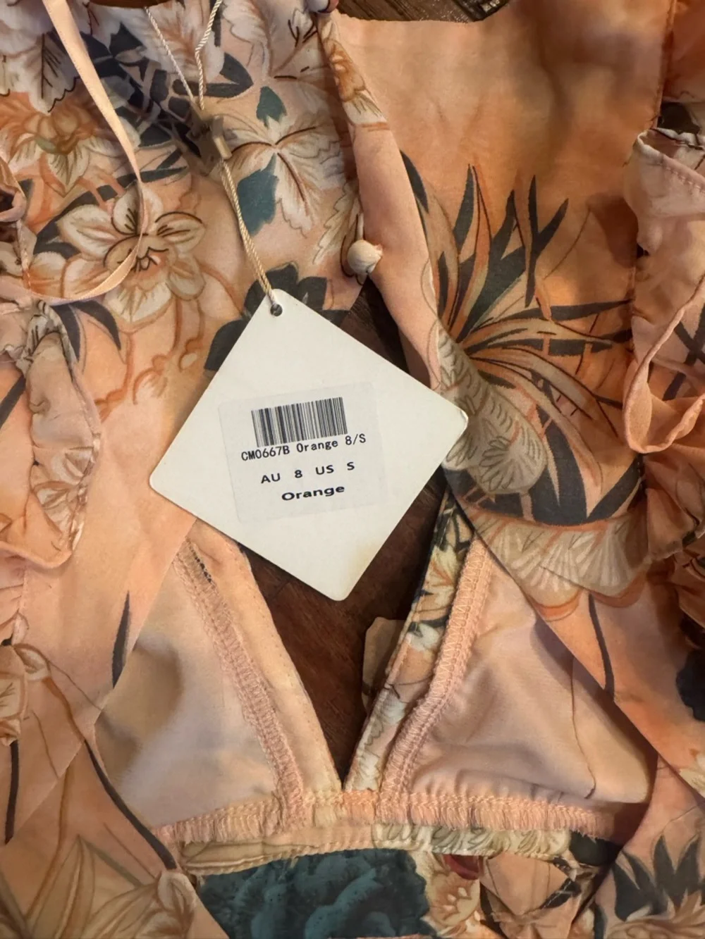 Angel Biba Peach Floral Ruffle Dress with Blue & Cream Accents - Picture 6 of 6